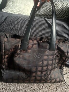 CHANEL Brown and Black Quilted Logo Tote Shoulder Bag